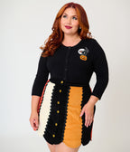 Unique Vintage Plus Size Black Cat & Pumpkin Embroidered Cardigan