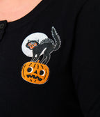 Unique Vintage Plus Size Black Cat & Pumpkin Embroidered Cardigan