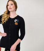 Unique Vintage Black Cat & Pumpkin Embroidered  Cardigan