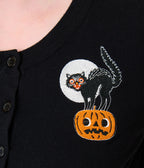 Unique Vintage Black Cat & Pumpkin Embroidered  Cardigan