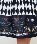 Unique Vintage Black & White Diamond Ouija Border Print Linda Swing Dress
