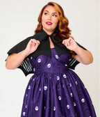Unique Vintage Plus Size Purple Skull Print & Capelet Shirley Swing Dress