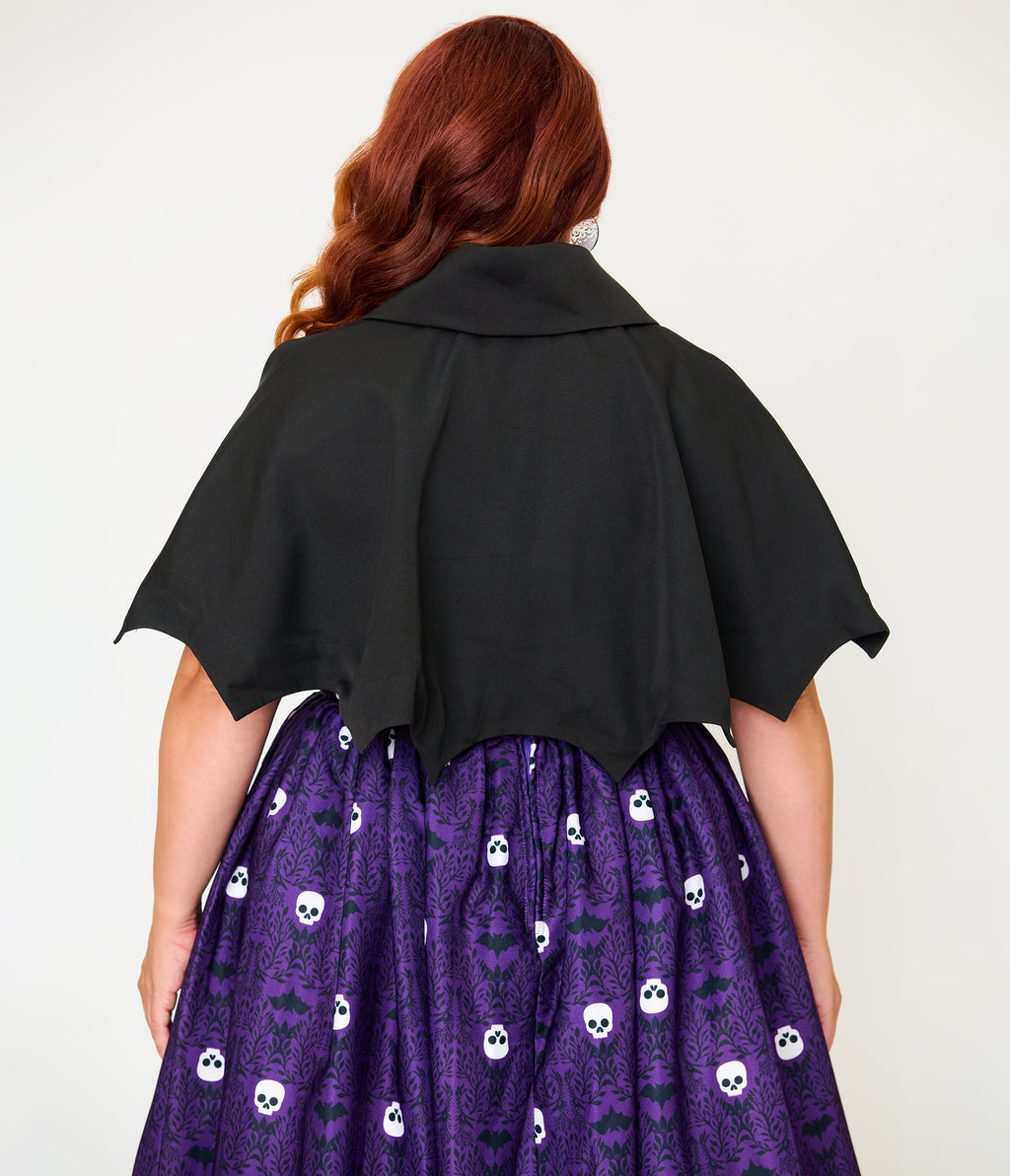 Unique Vintage Plus Size Purple Skull Print & Capelet Shirley Swing Dress