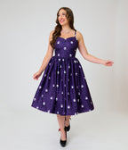 Unique Vintage Purple Skull Print & Capelet Shirley Swing Dress