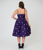 Unique Vintage Purple Skull Print & Capelet Shirley Swing Dress