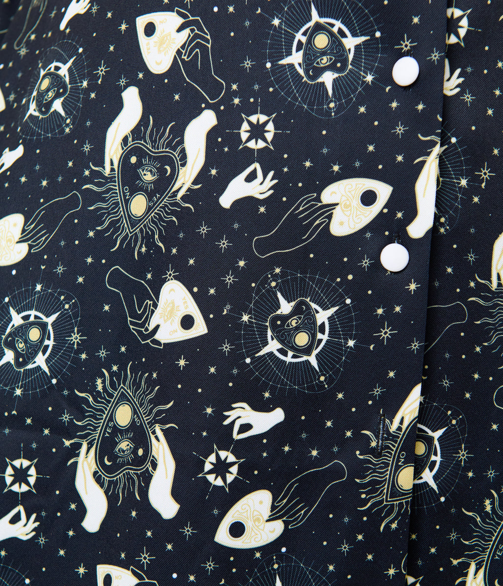 Unique Vintage Plus Size Black Ouija Print Alexis Swing Dress