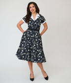 Unique Vintage Black Ouija Print Alexis Swing Dress