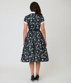 Unique Vintage Black Ouija Print Alexis Swing Dress