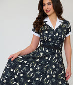 Unique Vintage Black Ouija Print Alexis Swing Dress