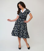Unique Vintage Black Ouija Print Alexis Swing Dress