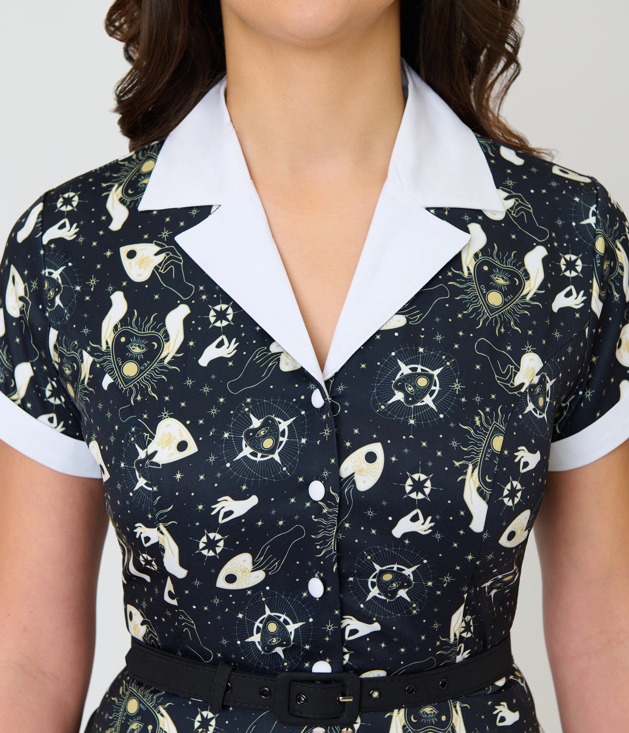 Unique Vintage Black Ouija Print Alexis Swing Dress