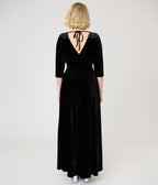 Unique Vintage Black Velvet & Rhinestone Batwing Norma Maxi Dress