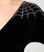 Unique Vintage Black Velvet & Rhinestone Batwing Norma Maxi Dress