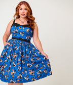 Unique Vintage Plus Size Navy Pinup Witch Rachel Swing Dress