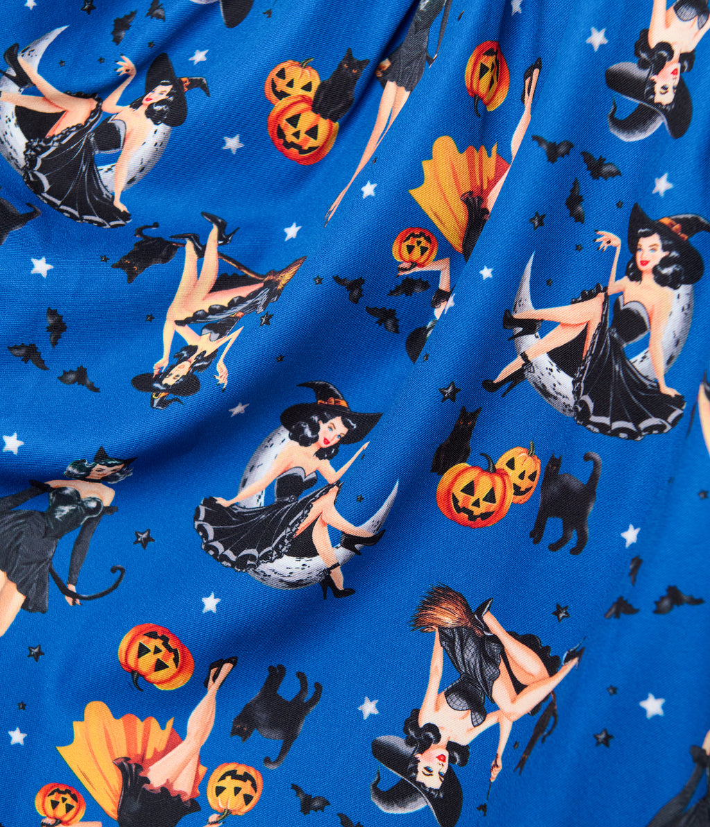 Unique Vintage Plus Size Navy Pinup Witch Rachel Swing Dress