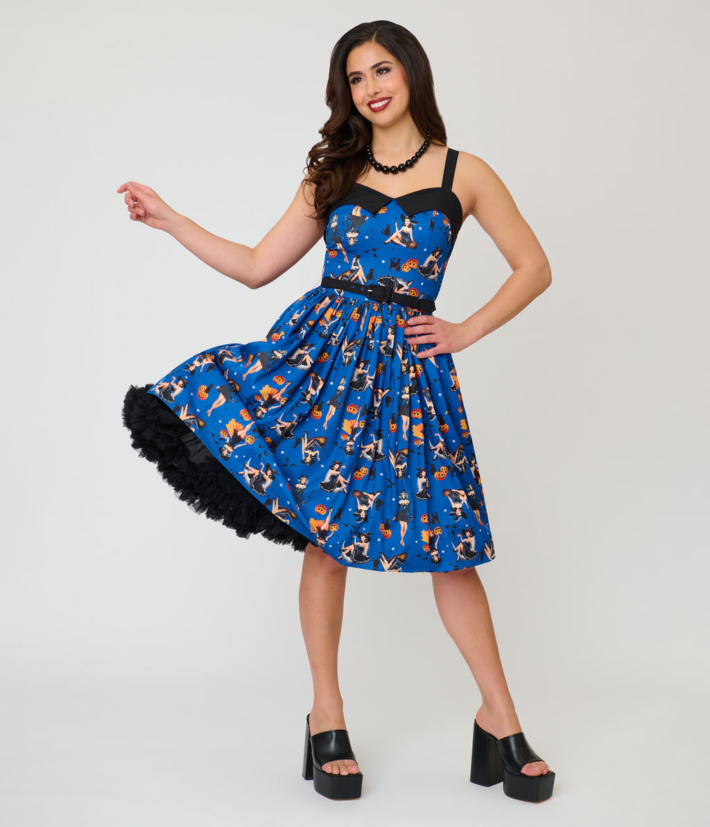 Unique Vintage Navy Pinup Witch Rachel Swing Dress