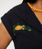 Unique Vintage Plus Size Black & Pumpkin Embroidery Cotton Marcia Swing Dress