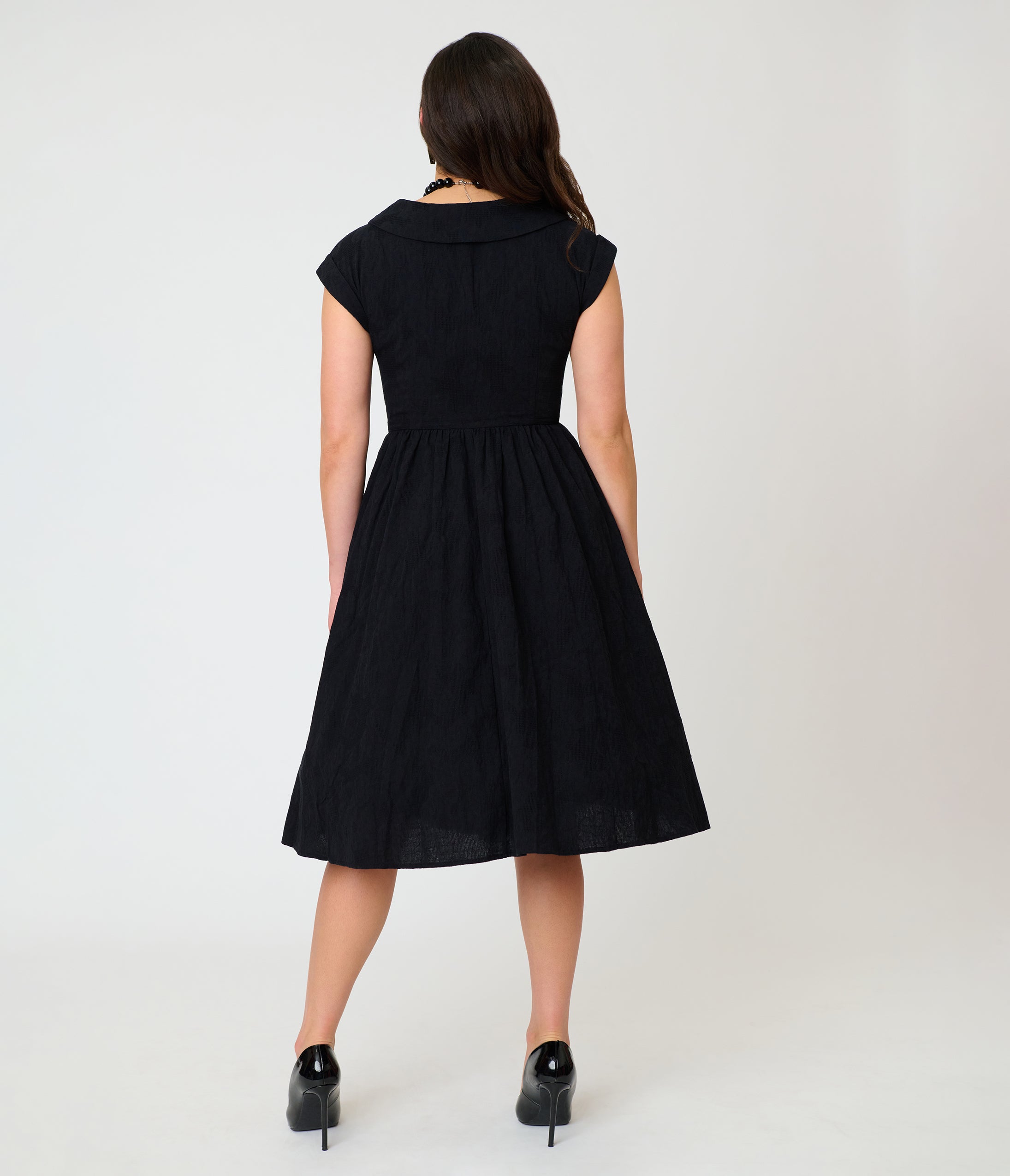 Unique Vintage Black & Pumpkin Embroidery Cotton Marcia Swing Dress