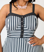 Unique Vintage Plus Size Black & White Stripe Sweetheart Betty Swing Dress