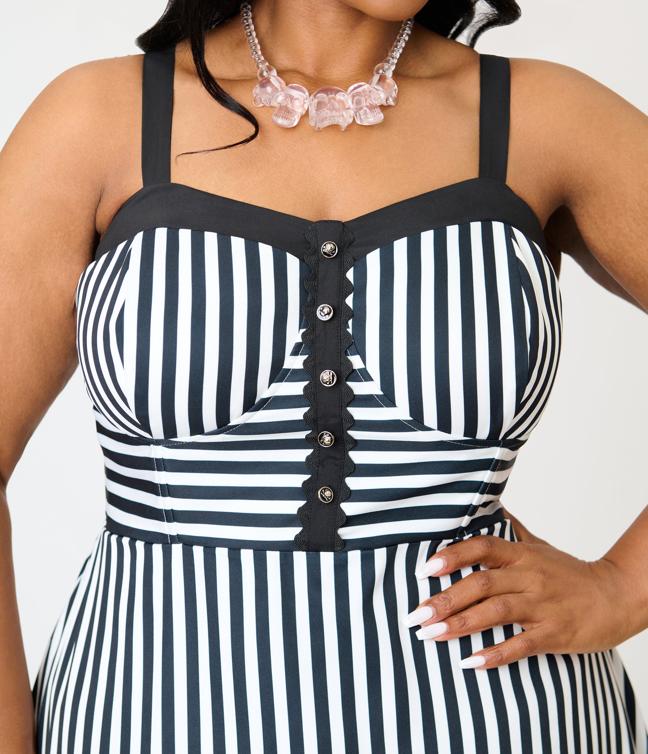 Unique Vintage Plus Size Black & White Stripe Sweetheart Betty Swing Dress