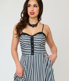 Unique Vintage Black & White Stripe Sweetheart Betty Swing Dress