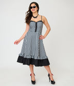 Unique Vintage Black & White Stripe Sweetheart Betty Swing Dress
