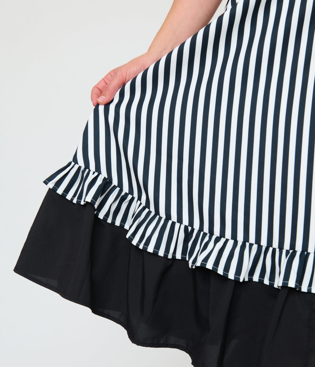Unique Vintage Black & White Stripe Sweetheart Betty Swing Dress