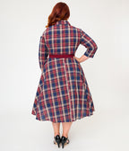 Unique Vintage Plus Size Blue & Burgundy Plaid Bonnie Swing Dress