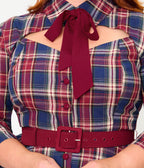 Unique Vintage Plus Size Blue & Burgundy Plaid Bonnie Swing Dress