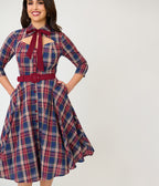 Unique Vintage Blue & Burgundy Plaid Bonnie Swing Dress
