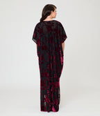 Unique Vintage Black & Burgundy Floral Burnout Shannon Caftan