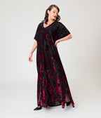 Unique Vintage Black & Burgundy Floral Burnout Shannon Caftan