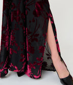 Unique Vintage Black & Burgundy Floral Burnout Shannon Caftan