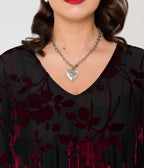 Unique Vintage Black & Burgundy Floral Burnout Shannon Caftan