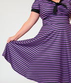 Unique Vintage Plus Size Purple & Black Stripe Natalie Swing Dress