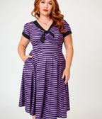 Unique Vintage Plus Size Purple & Black Stripe Natalie Swing Dress