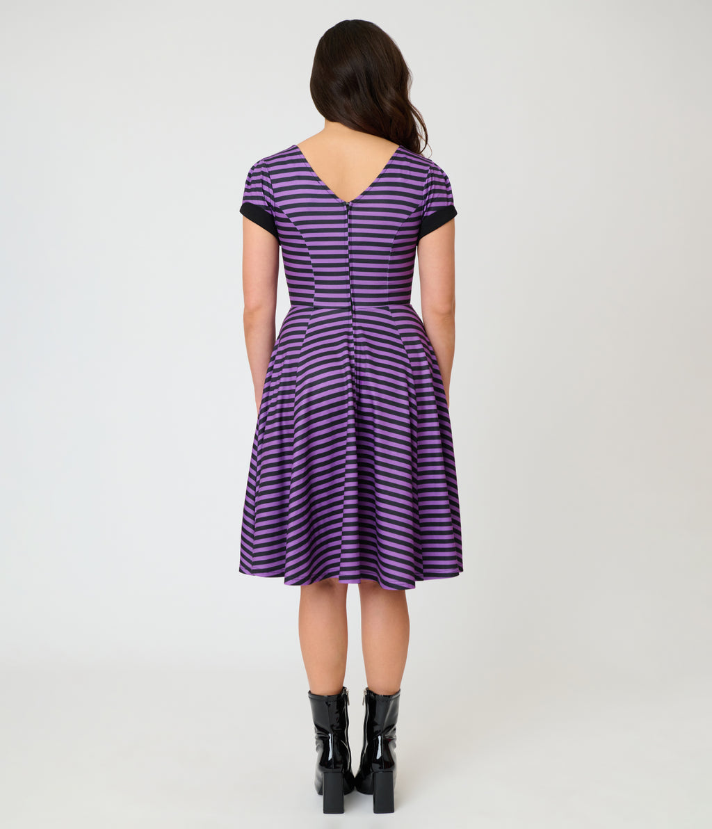 Unique Vintage Purple & Black Stripe Natalie Swing Dress