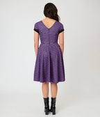 Unique Vintage Purple & Black Stripe Natalie Swing Dress