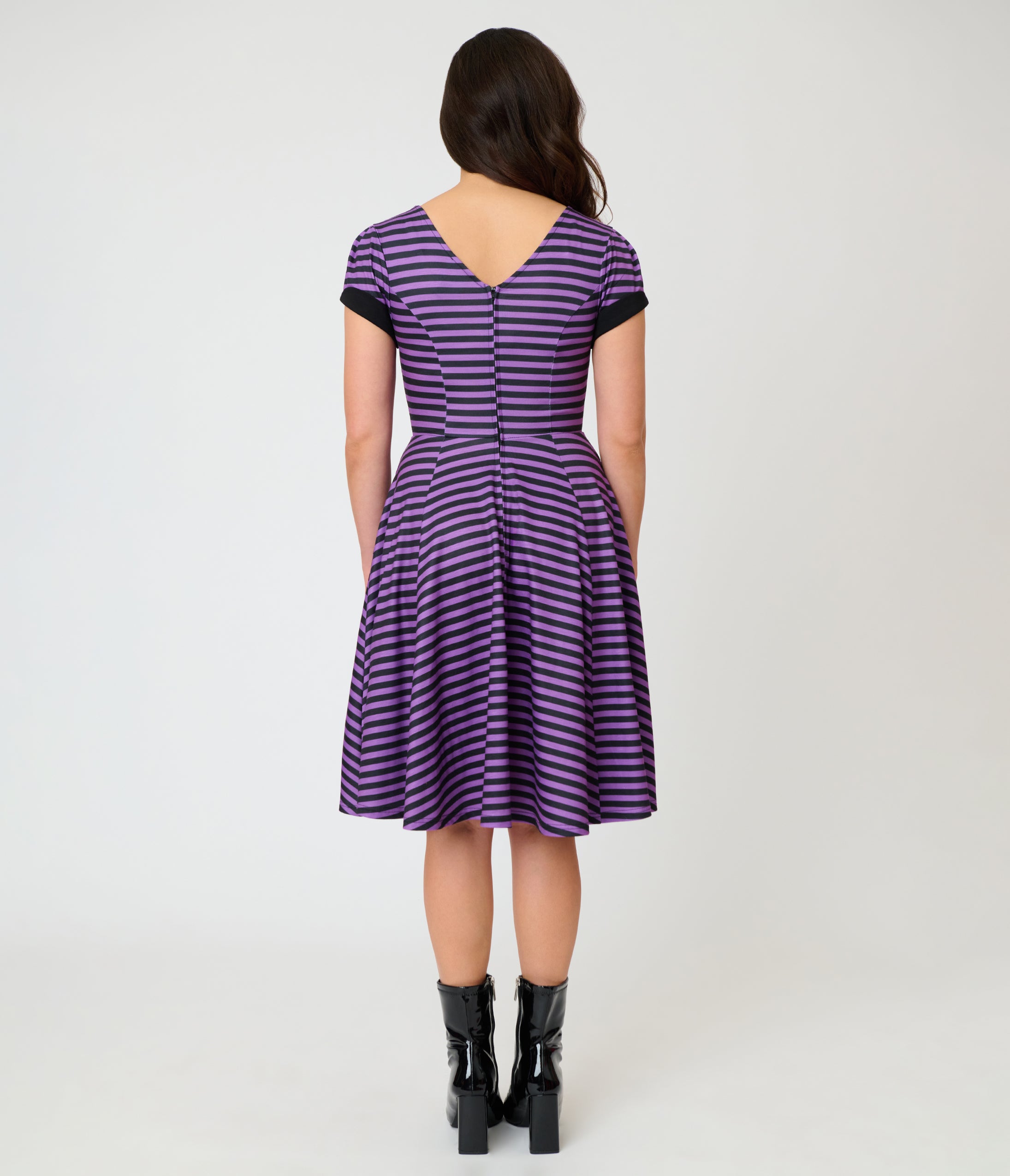 Unique Vintage Purple & Black Stripe Natalie Swing Dress