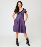 Unique Vintage Purple & Black Stripe Natalie Swing Dress