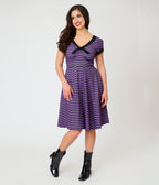 Unique Vintage Purple & Black Stripe Natalie Swing Dress