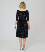 Unique Vintage Black Velvet Skull Print Marceline Swing Dress