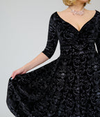 Unique Vintage Black Velvet Skull Print Marceline Swing Dress