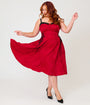 Unique Vintage Plus Size Burgundy Jacquard Lace Up Sweetheart Betty Swing Dress