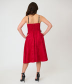 Unique Vintage Burgundy Jacquard Lace Up Sweetheart Betty Swing Dress