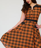 Unique Vintage Orange Plaid Cotton Hedda Swing Dress