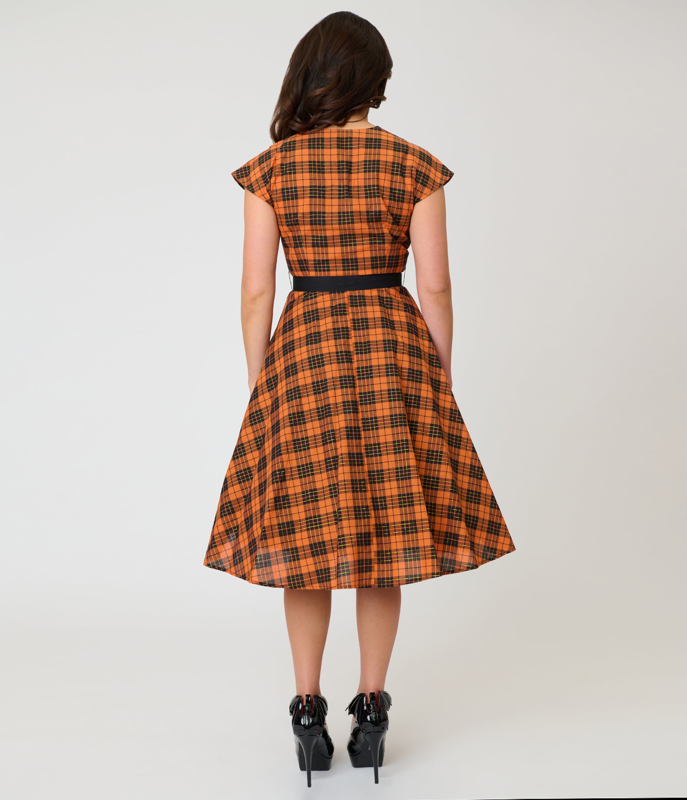 Unique Vintage Orange Plaid Cotton Hedda Swing Dress
