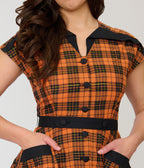 Unique Vintage Orange Plaid Cotton Hedda Swing Dress