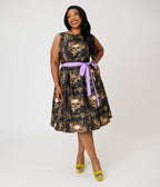 Unique Vintage Plus Size Black Skull Print Margaret Swing Dress