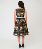 Unique Vintage Black Skull Print Margaret Swing Dress